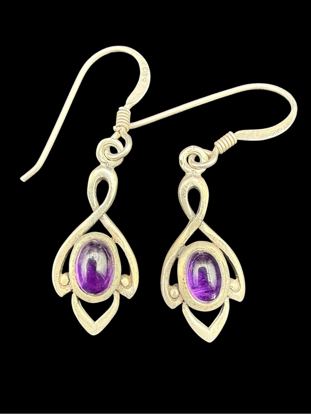 Sterling Silver Amethyst colored Drop Earrings 1.25"